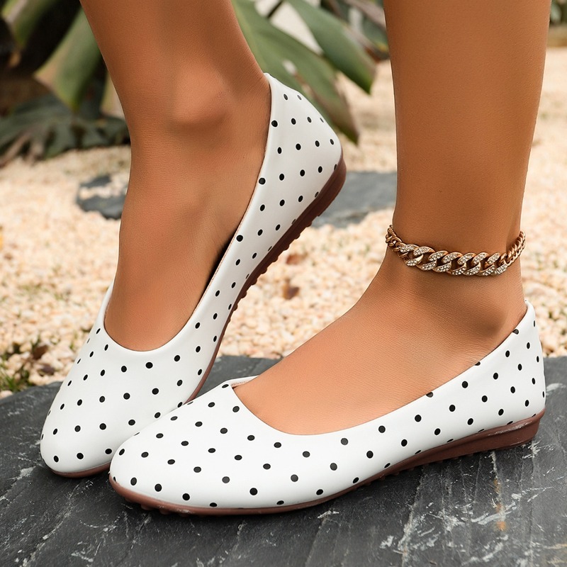 Loafer Flat Women - Dames Witte Polka Dot Flats Ronde