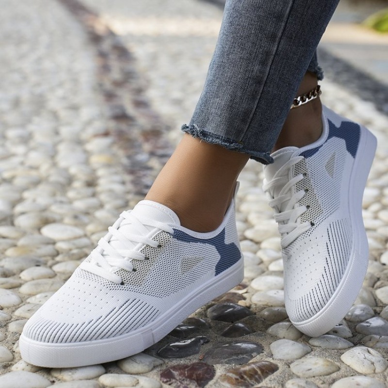 Women'S Shoes For Tennis - Dames Casual Sneakers Geweven Look Veterschoenen