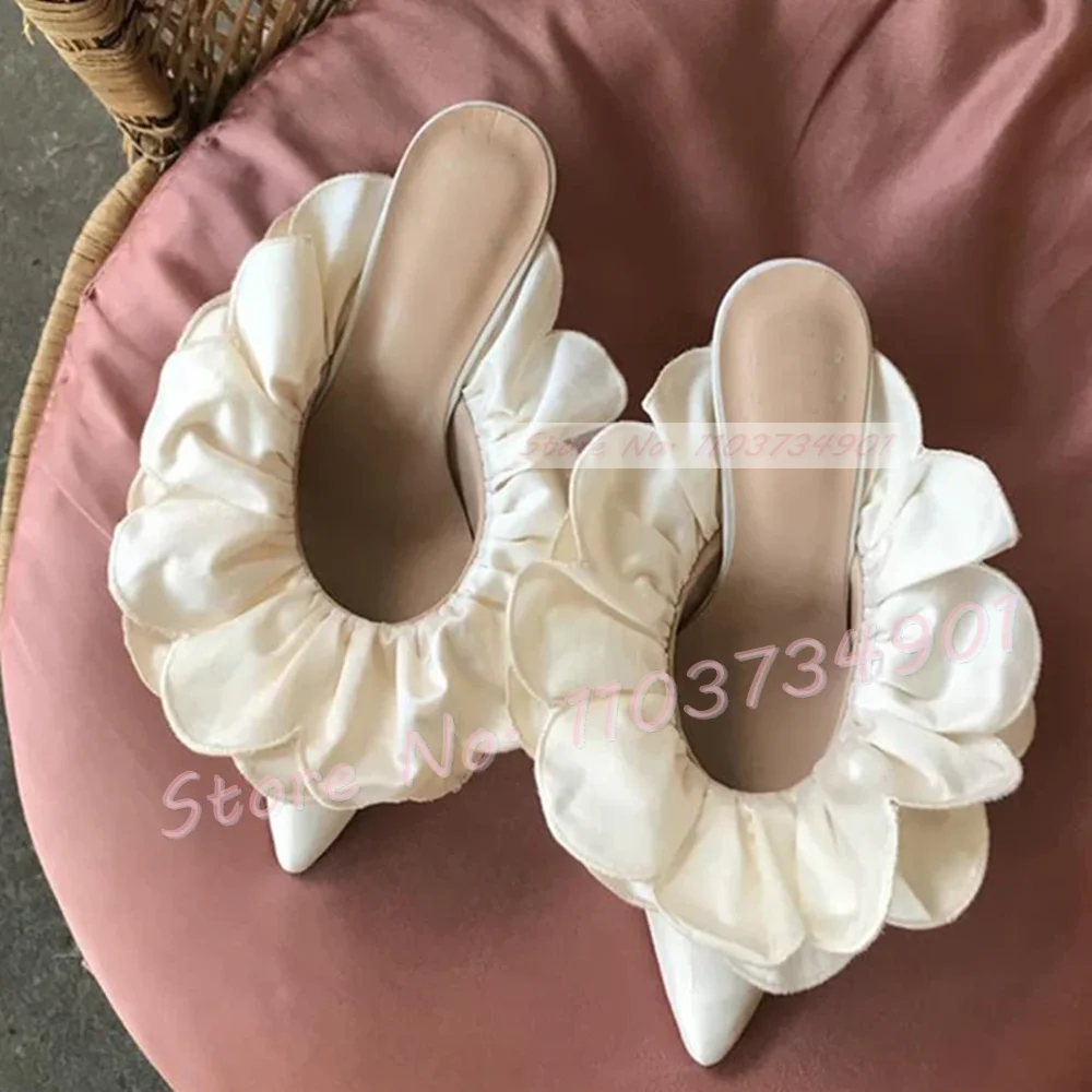 Women Shoes Zara - Witte Bloem Satijn Puntige Neus Glijbanen