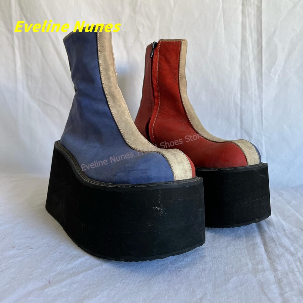Women'S Shoes Y2K - Y2K Rood Blauw Platform Enkellaarzen Ronde