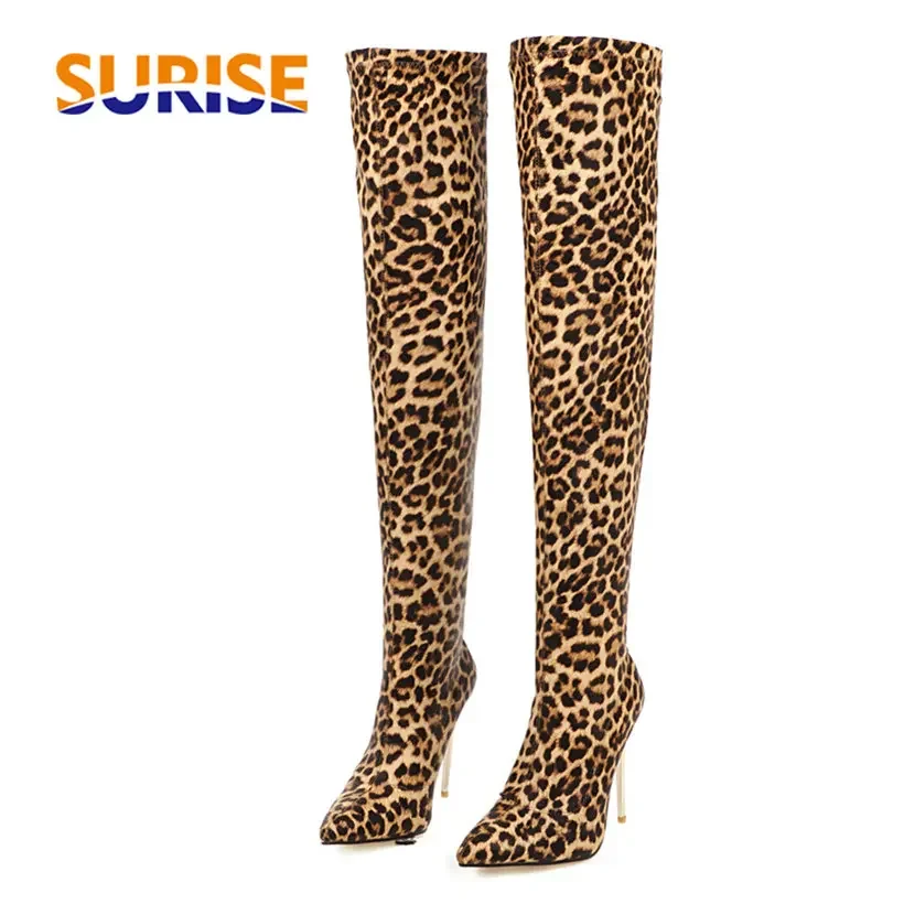 Sock Boot Women - Plus Size Stretch Luipaard Overknee Laarzen