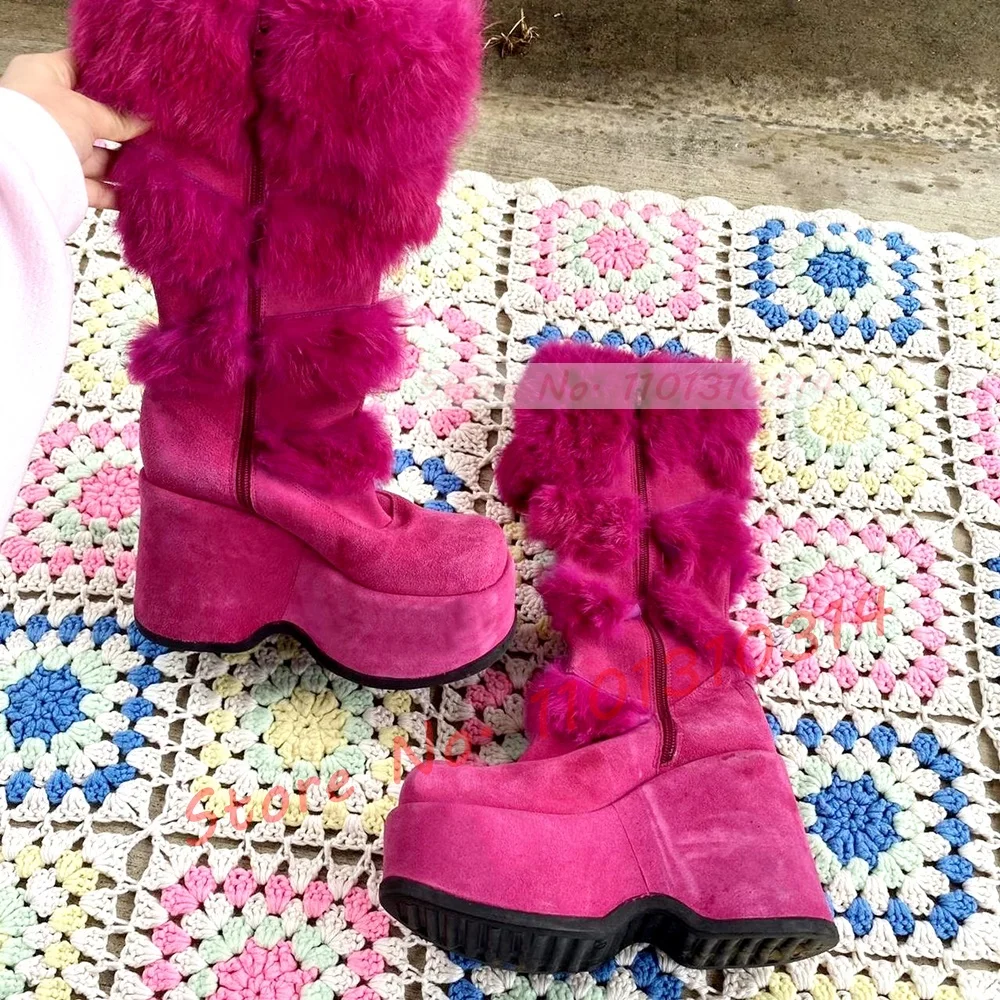 Kids Shoes Women - Hete Roze Dikke Zool Harige Knie