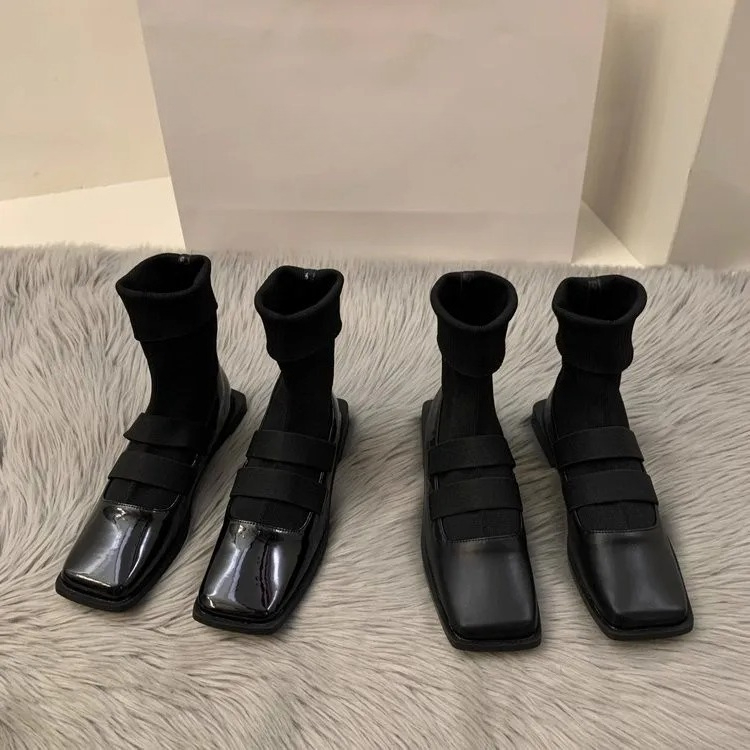 Women Shoes Zara - Britse stijl vierkante gebreide sokken laarzen