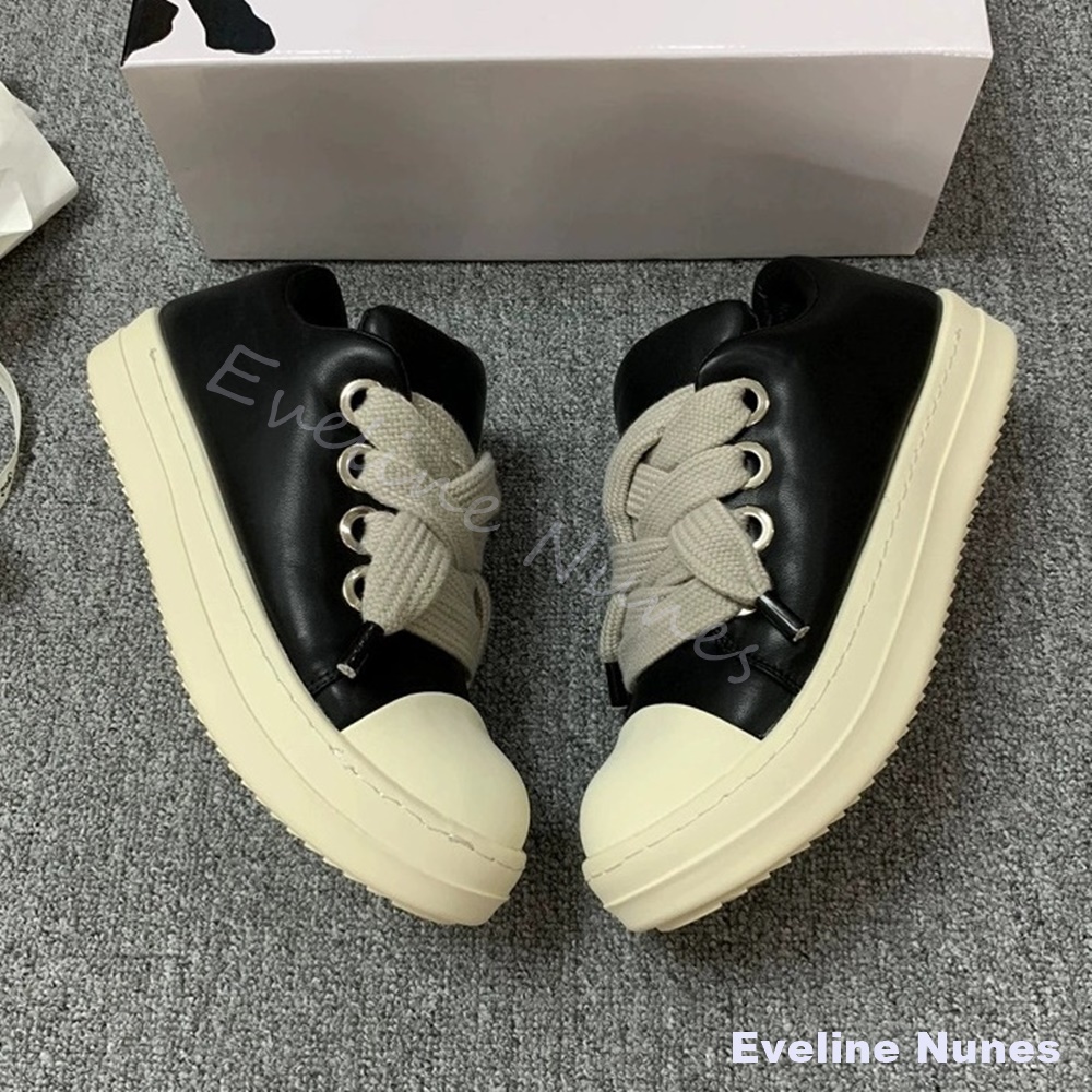 Women'S Shoes Y2K - Unisex zwarte leren platform sneakers met