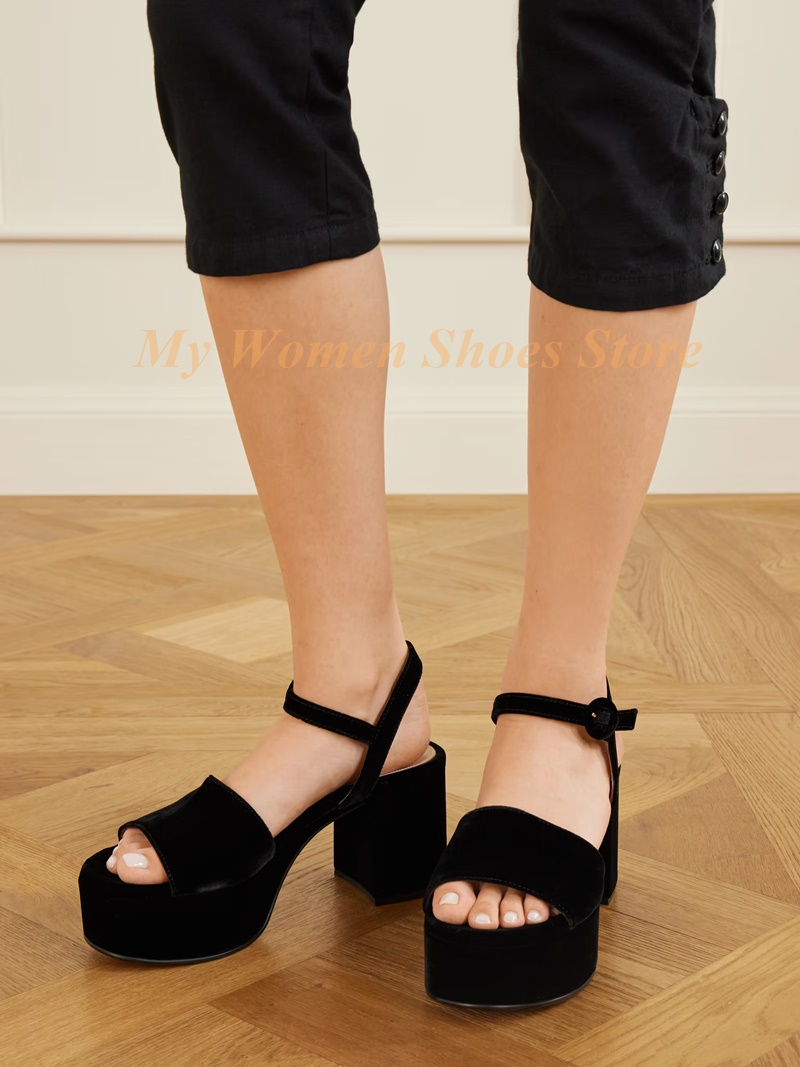 Kids Shoes Women - Chunky Heel Suède Platform Sandalen Dames