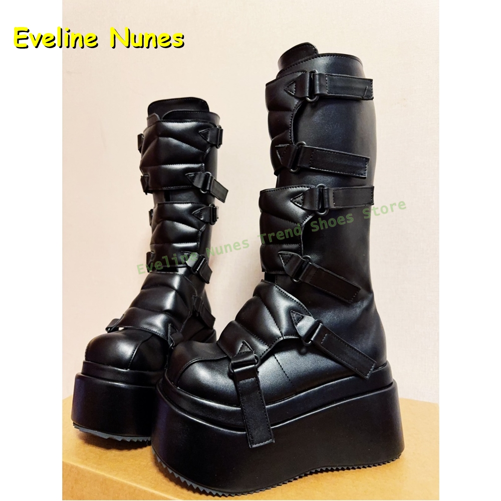 Women'S Shoes Y2K - Zwarte Gesp Cyberpunk Y2K Kniehoge Laarzen