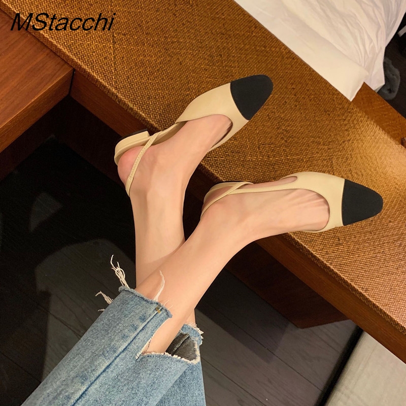 Women Shoes Zara - Patchwork lederen slingbacks damessandalen mode platte