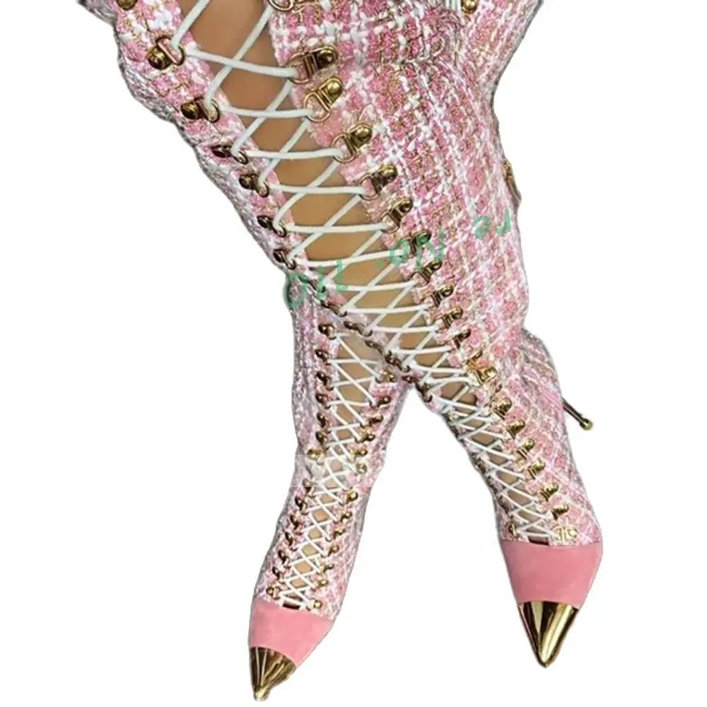 Roze Geruite Holle Hoge Laarze - Sock Boot Women recensie en prijs