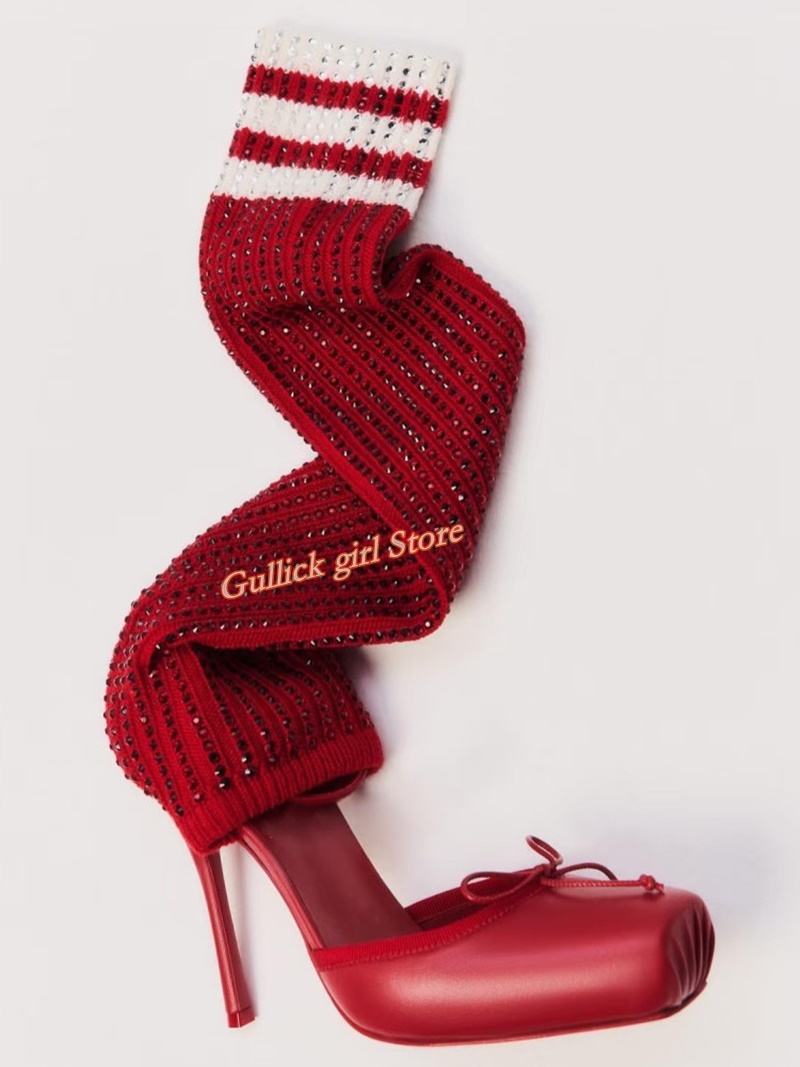 Rode gebreide vierkante teenla - Sock Boot Women recensie en prijs